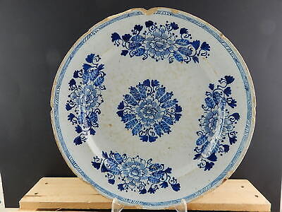 ANTICO GRANDE PIATTO CERAMICA FAIENCE DELFT COLLEZIONE XVIII SECOLO BIANCO BLU