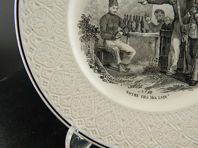 ANTICO COLLEZIONE ORIGINALEPIATTO PARLANTE MILITARE CERAMICA FRANCESE 1800 #6779