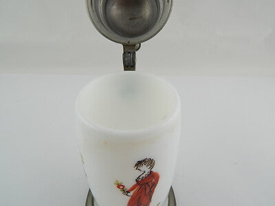 ANTICO PREZIOSO BIEDERMEIER XIX SECOLO BOCCALE BIRRA VETRO OPALINO DIPINTO MANO#