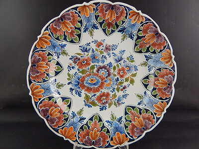 ANTICO IMPORTANTE PIATTO CERAMICA POLICROMA COLLEZIONE OUD DELFT DIPINTO A MANO