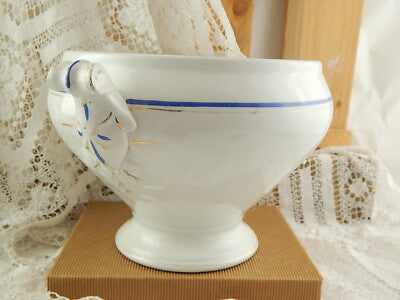 ANTICO CENTROTAVOLA FRUTTIERA BIANCA BLU IMPERO CERAMICA LOMBARDA ELEFANTINO