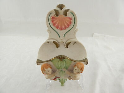 ARTE SACRA RARA PREZIOSA ACQUASANTIERA CERAMICA CAPODIMONTE DECORATA A MANO