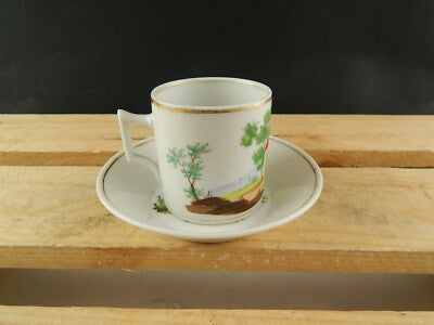 ANTICA TAZZA E PIATTO PORCELLANA IMPERO VECCHIO PARIGI DIPINTA POLICROMA #4815