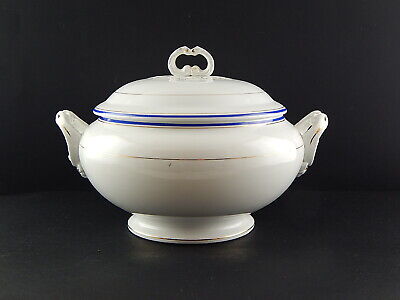 ANTICA ZUPPIERA IMPERO CERAMICA ITALIANA LAVENO VERBANUM STONE BIANCA BLU E ORO