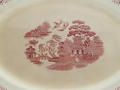 ANTICO GRANDE VASSOIO 1930 CERAMICA INGLESE DECORO WILLOW GIBSON&SONS BURSLEM#