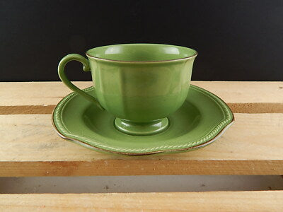 VINTAGE RARA TAZZA TÈ CON PIATTO CERAMICA MIKASA VENETIAN JADE VERDE GIADA