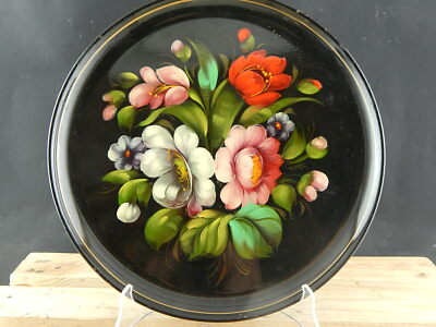 VINTAGE RETRO AUTENTICO VASSOIO GUANTIERA RUSSO METALLO DIPINTO A MANO FLOREALE