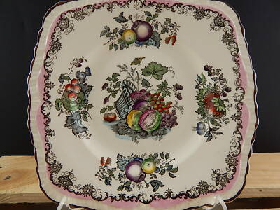 ANTICO RARO VASSOIO PIATTO PORCELLANA MASON'S FRUIT BASKET STAMPATO DIPINTO MANO