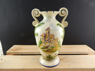 ANTICO 1920 RARO VASO BIANSATO POLICROMO CERAMICA MAIOLICA ALBISOLA FENICE #