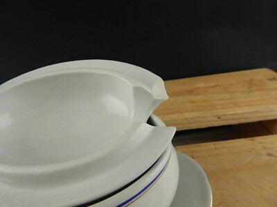 ANTICA SALSIERA CON COPERCHIO CERAMICA BIANCA E BLU LAVENO 1913 VERBANUM STONE