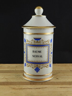ANTICO PREZIOSO VASO ALBARELLO FARMACIA PORCELLANA BAUME NERVAL IMPERO SEC XIX