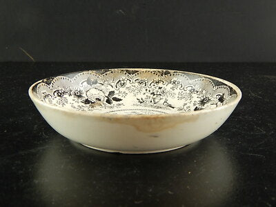 ANTICO RARO AUTENTICO PIATTO VITTORIANO ROMANTICO SEMI PORCELLANA BIANCA NERA