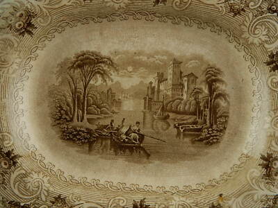 ANTICO VITTORIANO PIATTO ARROSTO VASSOIO CENTROTAVOLA CERAMICA DISEGNO "RHINE"