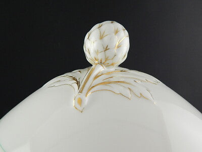 ANTICA RARA ZUPPIERA PORCELLANA VIEUX PARIGI BIANCA PROFILI VERDI E ORO FINE 800