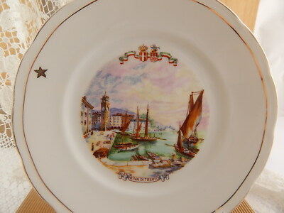 ANTICO PIATTO PORCELLANA GINORI CITTA' REDENTE RIVA TRENTO 1919 STEMMA SABAUDO
