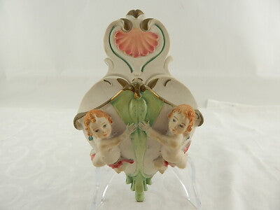 ARTE SACRA RARA PREZIOSA ACQUASANTIERA CERAMICA CAPODIMONTE DECORATA A MANO