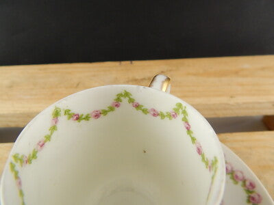 ANTICA TAZZA PORCELLANA ART NOUVEAU LIBERTY GDA LIMOGES PRIMO 900 GHIRLANDE ROSE