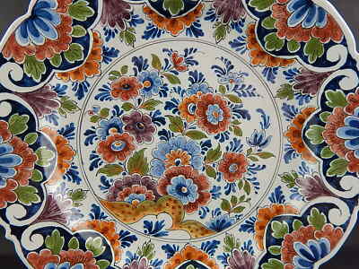 ANTICO IMPORTANTE PIATTO CERAMICA POLICROMA COLLEZIONE OUD DELFT DIPINTO MANO