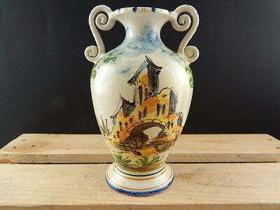 ANTICO 1920 RARO VASO BIANSATO POLICROMO CERAMICA MAIOLICA ALBISOLA FENICE
