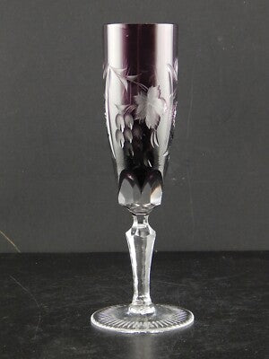 PREZIOSO ANTICO BOEMIA BICCHIERE CALICE FLUTE CRISTALLO MOLATO E TAGLIATO VIOLA