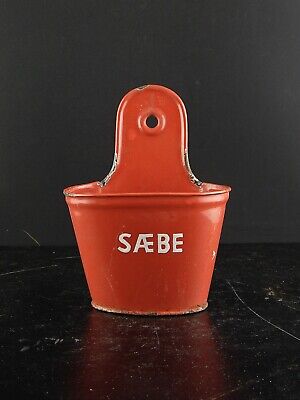 ANTICO AUTENTICO CONTENITORE SABBIA DA PARETE METALLO SMALTATO ROSSO KITCHEN