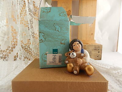 VINTAGE AUTENTICA CERAMICA THUN BOLZANO STATUINA BAMBINA CON ORSETTO FAIENCE