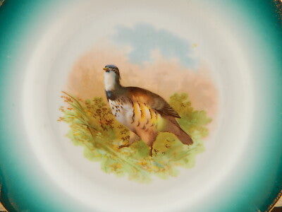 ANTICO FINE 800 PIATTO PORCELLANA AUSTRIA VIENNA VERDE E ORO DIPINTO QUAGLIA