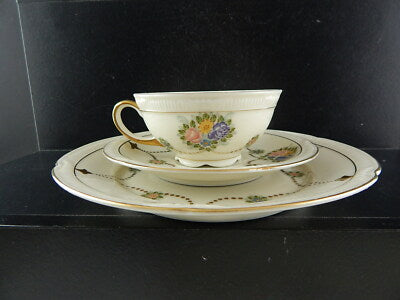 PREZIOSO RARO ANTICO TRIO TE' PORCELLANA ZEH SCHERZER DIPINTO A MANO 1949