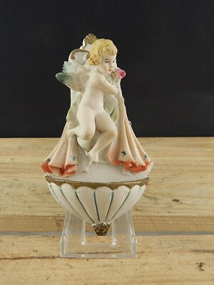 ARTE SACRA RARA PREZIOSA ACQUASANTIERA CERAMICA POLICROMA CAPODIMONTE CHERUBINO