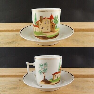 ANTICA TAZZA E PIATTO PORCELLANA IMPERO VECCHIO PARIGI DIPINTA POLICROMA #4819