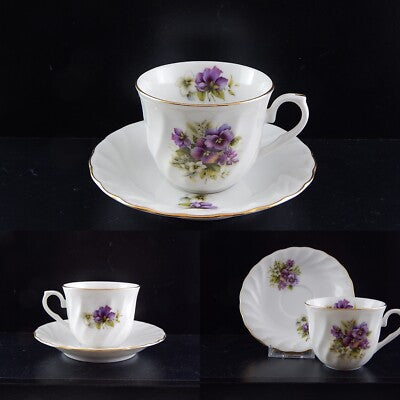 RARA PORCELLANA INGLESE NORFOLK VINTAGE TAZZA TÈ E PIATTINO DECORO VIOLETTE