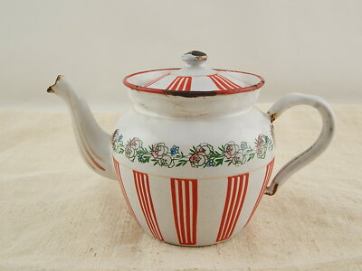 ANTICA TEIERA LATTA SMALTATA ANNI ‘20 DECORO RILIEVO RARISSIMA B.B. COUNTRY CHIC