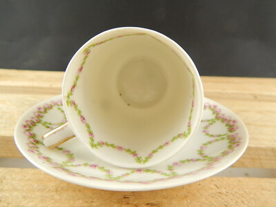 ANTICA TAZZA PORCELLANA ART NOUVEAU LIBERTY GDA LIMOGES PRIMO 900 GHIRLANDE ROSE