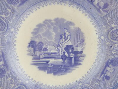 ANTICO PIATTO PORCELLANA CERAMICA META' 1800 GUSTAVSBERG TRANSFERWARE VIOLA