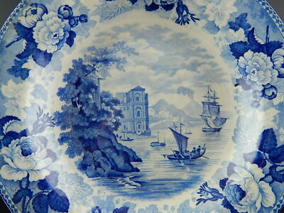 ANTICO RARISSIMO PIATTO PORCELLANA WEDGWOOD PORCELAIN BLUE META' 800 VITTORIANO