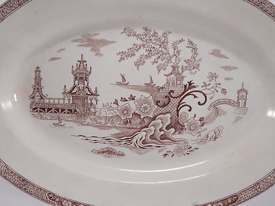 ANTICO GRANDE VASSOIO RAVIERA PORCELLANA META' 1800 GUSTAVSBERG DECORO GONG GONG