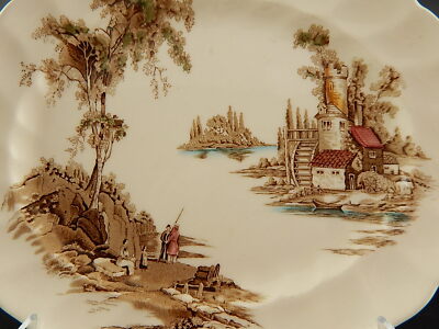 VINTAGE PIATTO OVALE VASSOIO PORCELLANA JOHNSON BROS THE OLD MILL STAMPA A MANO