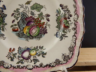 ANTICO RARO VASSOIO PIATTO PORCELLANA MASON'S FRUIT BASKET STAMPATO DIPINTO MANO