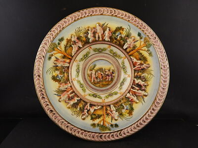 VINTAGE ELEGANTE PIATTO PARATA CENTROTAVOLA CERAMICA CAPODIMONTE PUTTI A SBALZO