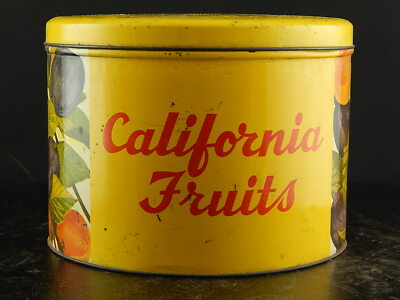 ANTICA RARA SCATOLA LATTA FRUTTA CALIFORNIA FRUITS PUBBLICITARIO COLLEZIONE