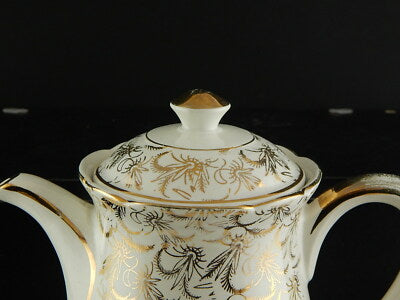 ANTICA RARA CAFFETTIERA SARREGUEMINES DIGOIN 1920 CERAMICA BIANCA ORO ZECCHINO