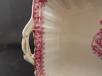 ANTICO VASSOIO PIATTO MANICI PORCELLANA PROFILO ORO TUPPACK TIEFENFURT FUCSIA