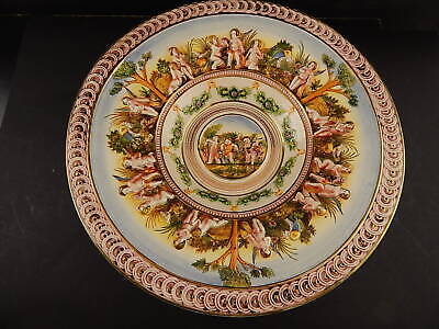 VINTAGE PREZIOSO PIATTO PARATA CENTROTAVOLA CERAMICA CAPODIMONTE PUTTI A SBALZO