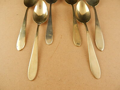 ART DECO ANTICO SERVIZIO 6 POSATE CUCCHIAI ALPACCA DORATI GILDED SPOONS
