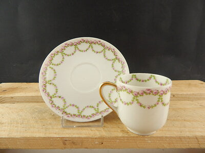 ANTICA TAZZA PORCELLANA ART NOUVEAU LIBERTY GDA LIMOGES PRIMO 900 GHIRLANDE ROSE