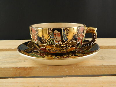 ANTIQUARIATO ORIENTALE 1920 CERAMICA GIAPPONE SATSUMA SHIMAZU CREST TAZZA TÈ