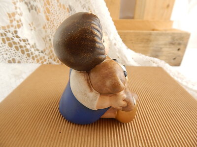 VINTAGE AUTENTICA CERAMICA THUN BOLZANO STATUINA BAMBINA CON ORSETTO FAIENCE