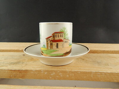 ANTICA TAZZA E PIATTO PORCELLANA IMPERO VECCHIO PARIGI DIPINTA POLICROMA #4816