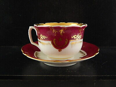 ANTICA RARA TAZZA PIATTINO PORCELLANA PARIGI PRIMO 800 BIANCO PORPORA ORO #7214