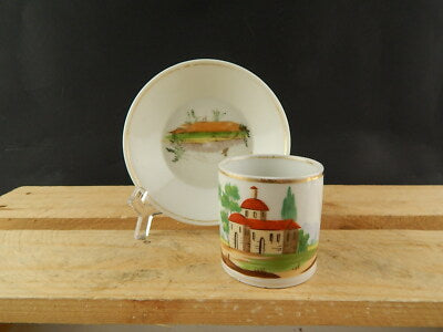 ANTICA TAZZA E PIATTO PORCELLANA IMPERO VECCHIO PARIGI DIPINTA POLICROMA #4815